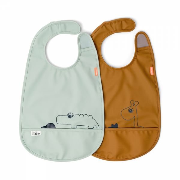 Lot de 2 Bavoirs velcro Deer friends Moutarde + vert