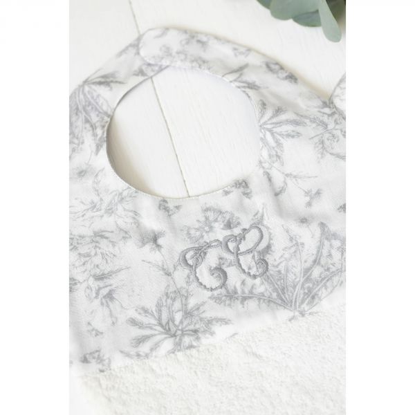 Bavoir bébé Toile de Jouy gris T2