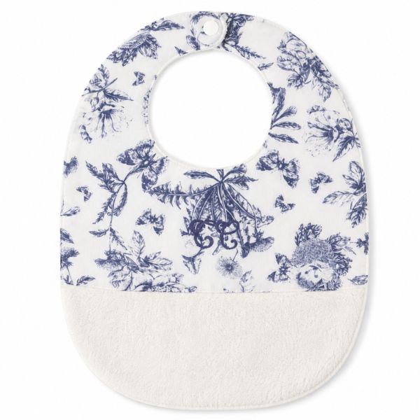 Bavoir bébé réversible imprimé Toile de Jouy T2 Bleu