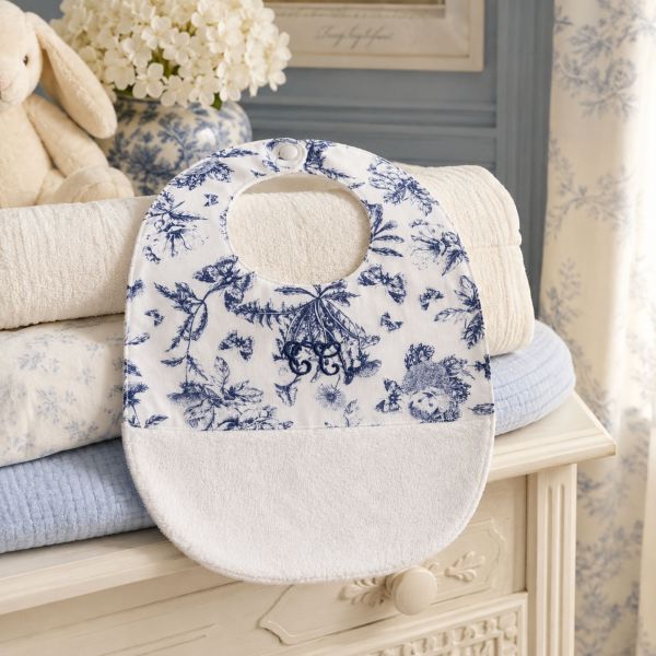 Bavoir bébé réversible imprimé Toile de Jouy T2 Bleu