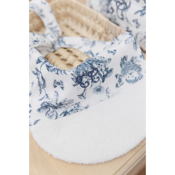 Bavoir bébé réversible imprimé Toile de Jouy T2 Bleu