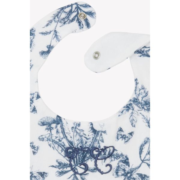 Bavoir bébé réversible imprimé Toile de Jouy T2 Bleu