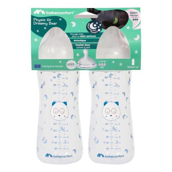 Lot de 2 Biberons anti colique phosphorescent bébé 6 mois