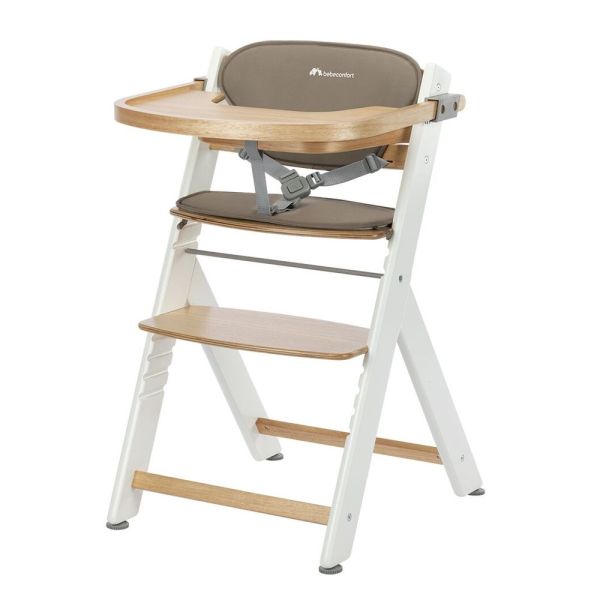 Chaise haute évolutive Timba² Light Wood avec coussin beige