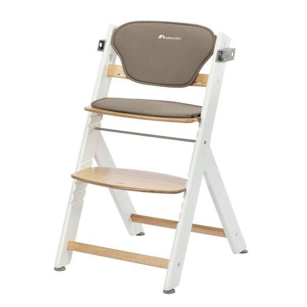 Chaise haute évolutive Timba² Light Wood avec coussin beige