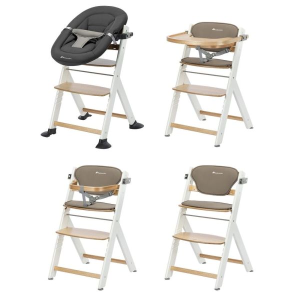 Chaise haute évolutive Timba² Light Wood avec coussin beige