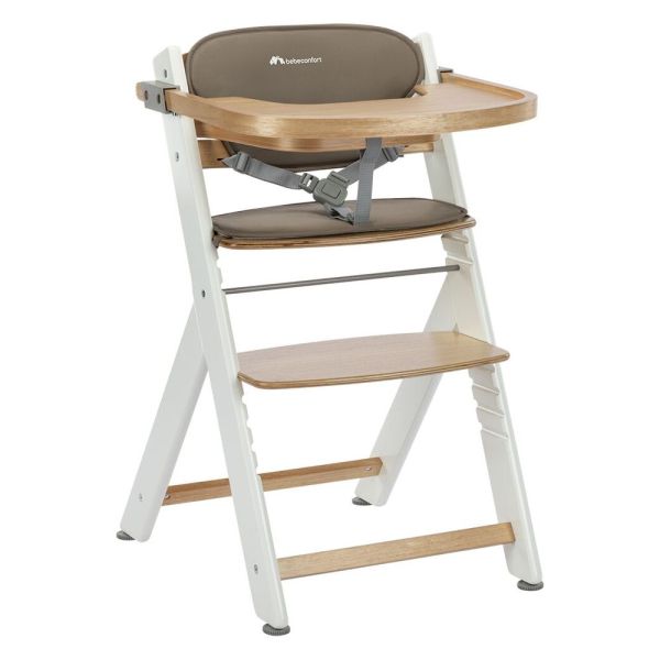 Chaise haute évolutive Timba² Light Wood avec coussin beige