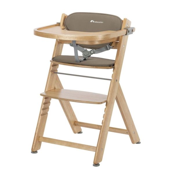 Chaise haute évolutive Timba² Wood avec coussin beige