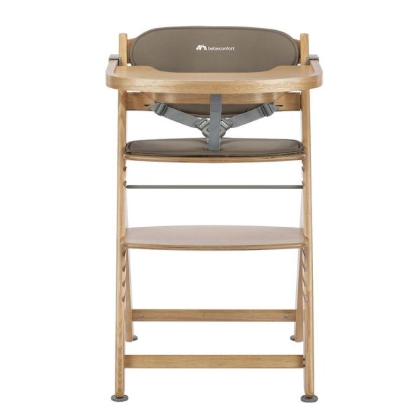 Chaise haute évolutive Timba² Wood avec coussin beige