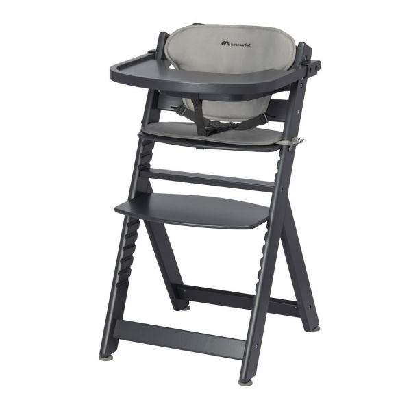 Chaise haute évolutive Timba Black avec coussin gris