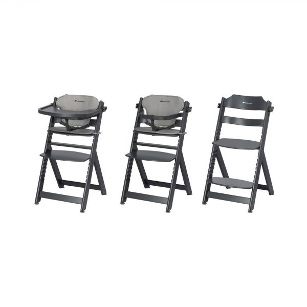 Chaise haute évolutive Timba Black avec coussin gris