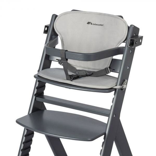 Chaise haute évolutive Timba Black avec coussin gris