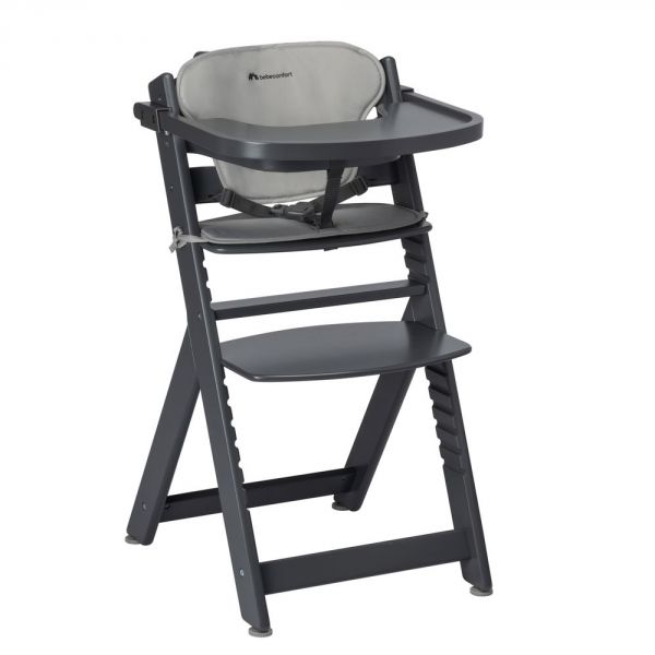 Chaise haute évolutive Timba Black avec coussin gris