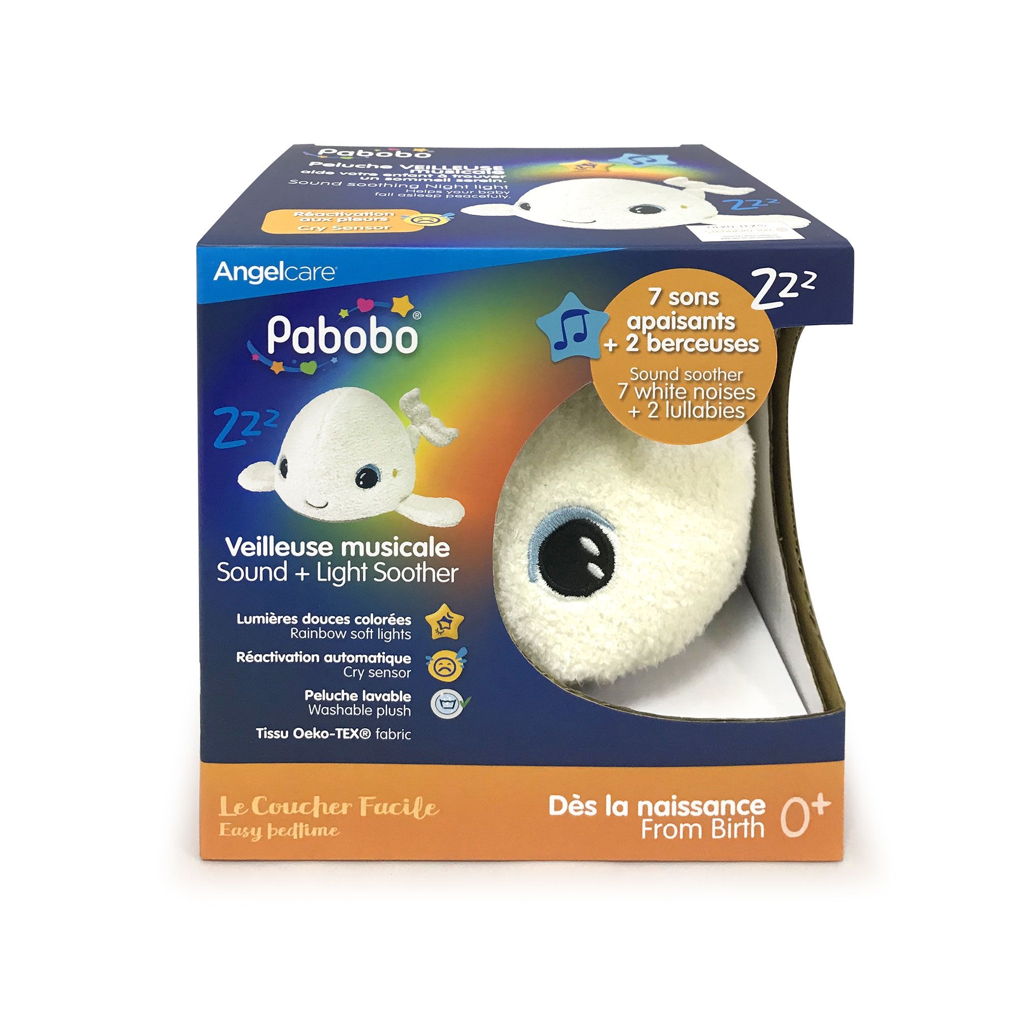 Peluche veilleuse avec bruit blanc apaisant Beluga Pabobo - Bambinou