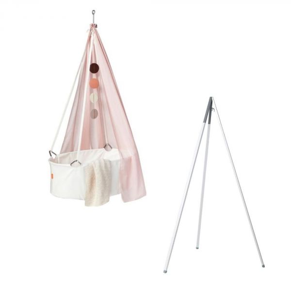 Berceau blanc Classic avec trépied et voile Rose pastel