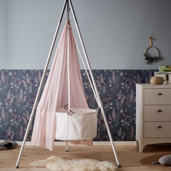 Berceau blanc Classic avec trépied et voile Rose pastel