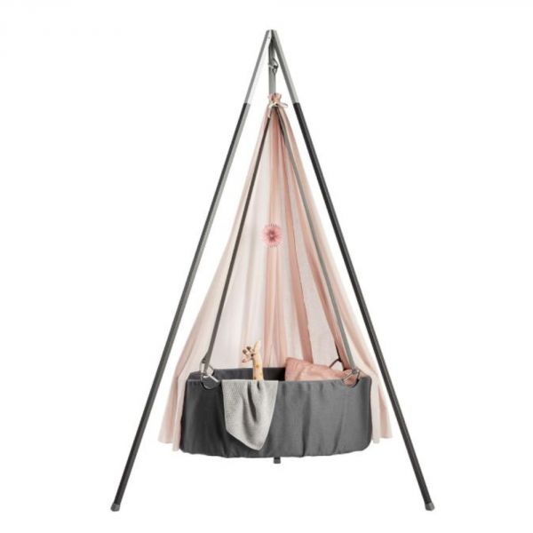 Berceau gris Classic avec trépied et voile Rose pastel