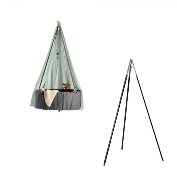 Berceau gris Classic avec trépied et voile Sauge