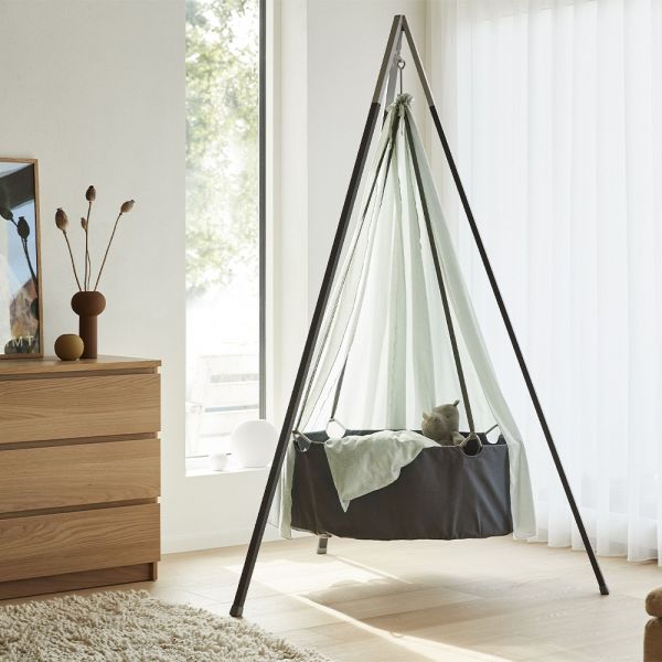 Berceau gris Classic avec trépied et voile Sauge
