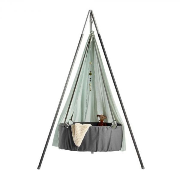 Berceau gris Classic avec trépied et voile Sauge