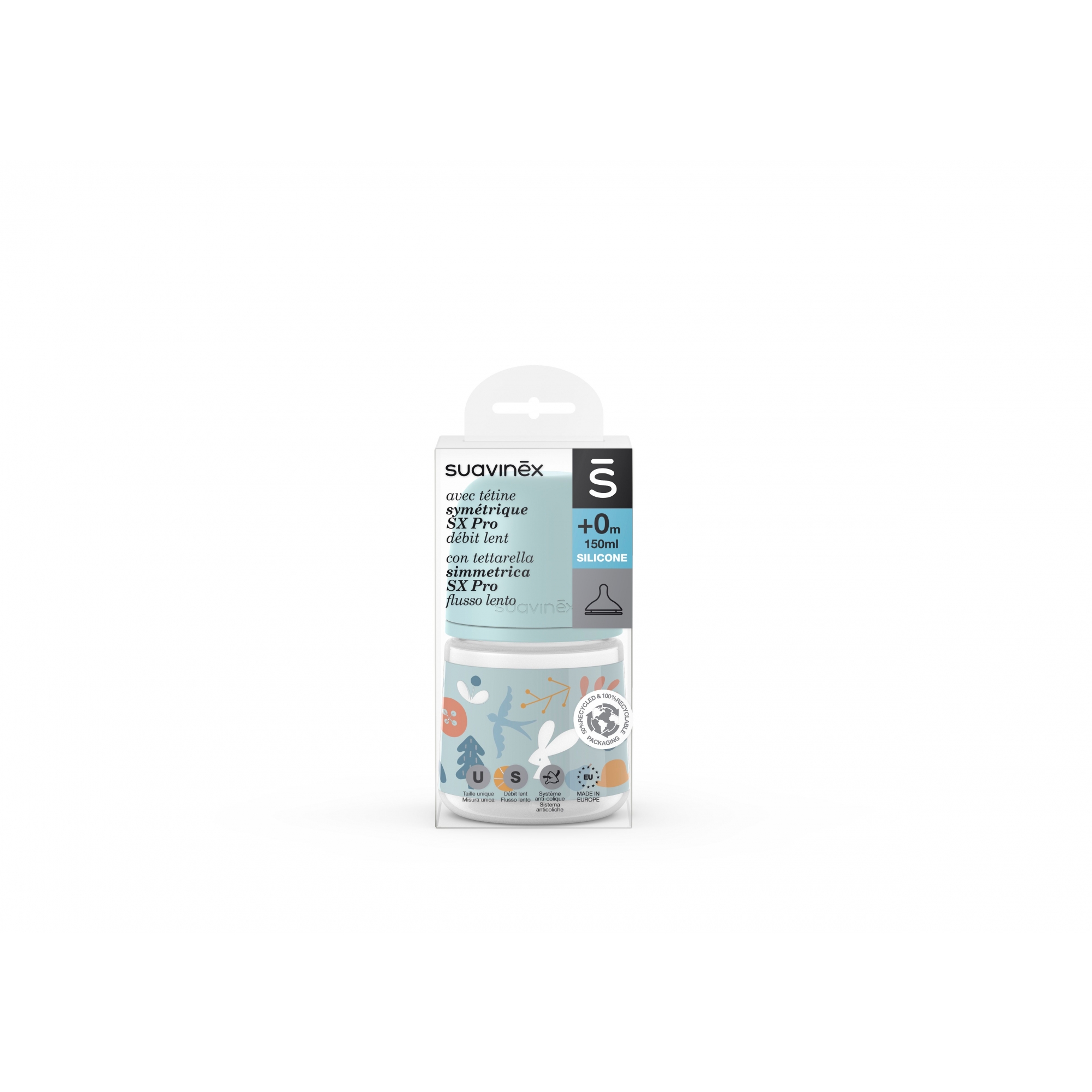 Suavinex Biberon Tetine Symetrique Sx Pro S Forest Bleu Poudré 150 ml 