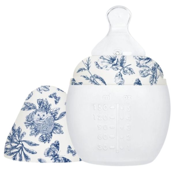 Biberon anti-colique en silicone 150 ml - Motif toile de Jouy Tartine et Chocolat, Bleu