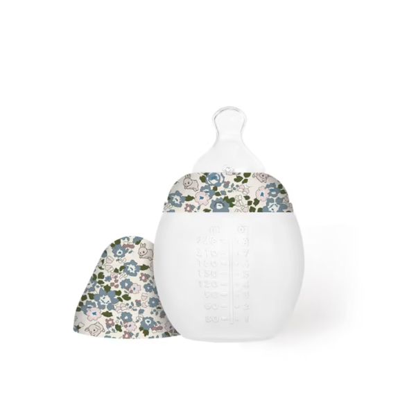 Biberon anti-colique en silicone medical 150 ml, That's Mine, Fleurs et lapins