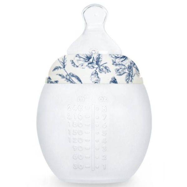 Biberon anti-colique en silicone 240 ml - Motif toile de Jouy Tartine et Chocolat, Bleu