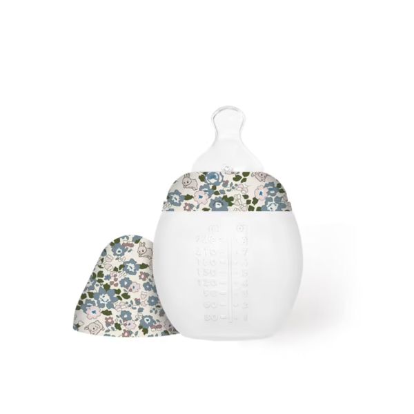 Biberon anti-colique en silicone medical 240 ml, That's Mine, Fleurs et lapins