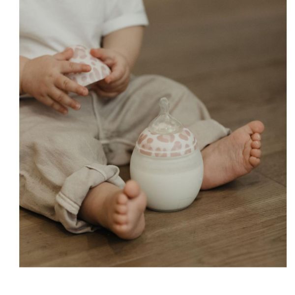 Biberon anti-colique en silicone medical 330 ml, Rose Graou