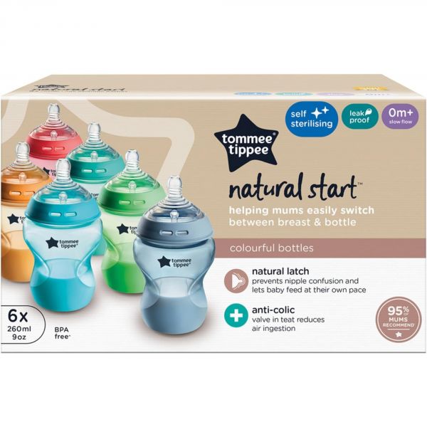 Lot de 6 biberons Closer To Nature 260ml Multicolore