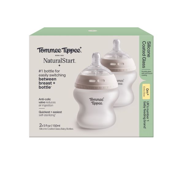 Lot de 2 biberons verre bébé silicone Natural start 150 ml