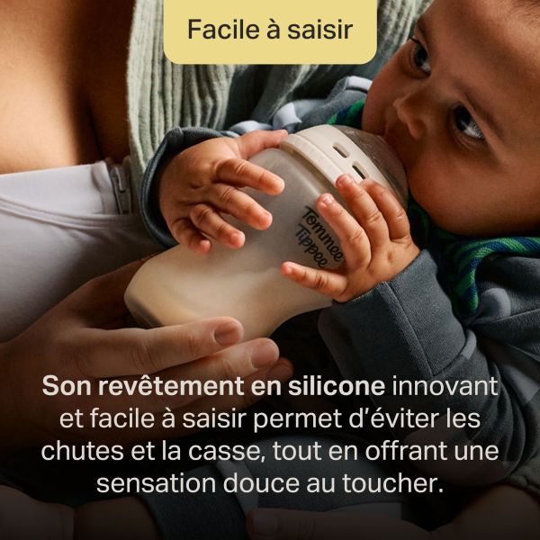 Lot de 2 biberons verre bébé silicone anti-colique 260 ml