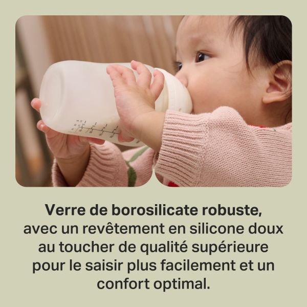 Lot de 2 biberons verre bébé silicone anti-colique 260 ml