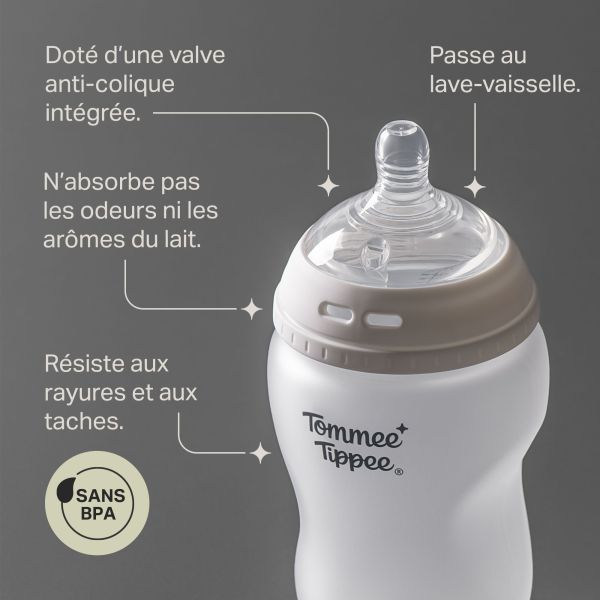 Lot de 2 biberons verre bébé silicone anti-colique 260 ml