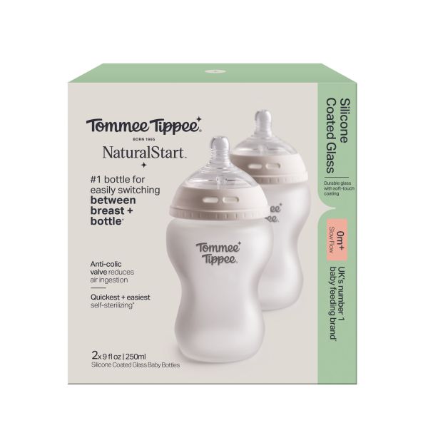 Lot de 2 biberons verre bébé silicone anti-colique 260 ml