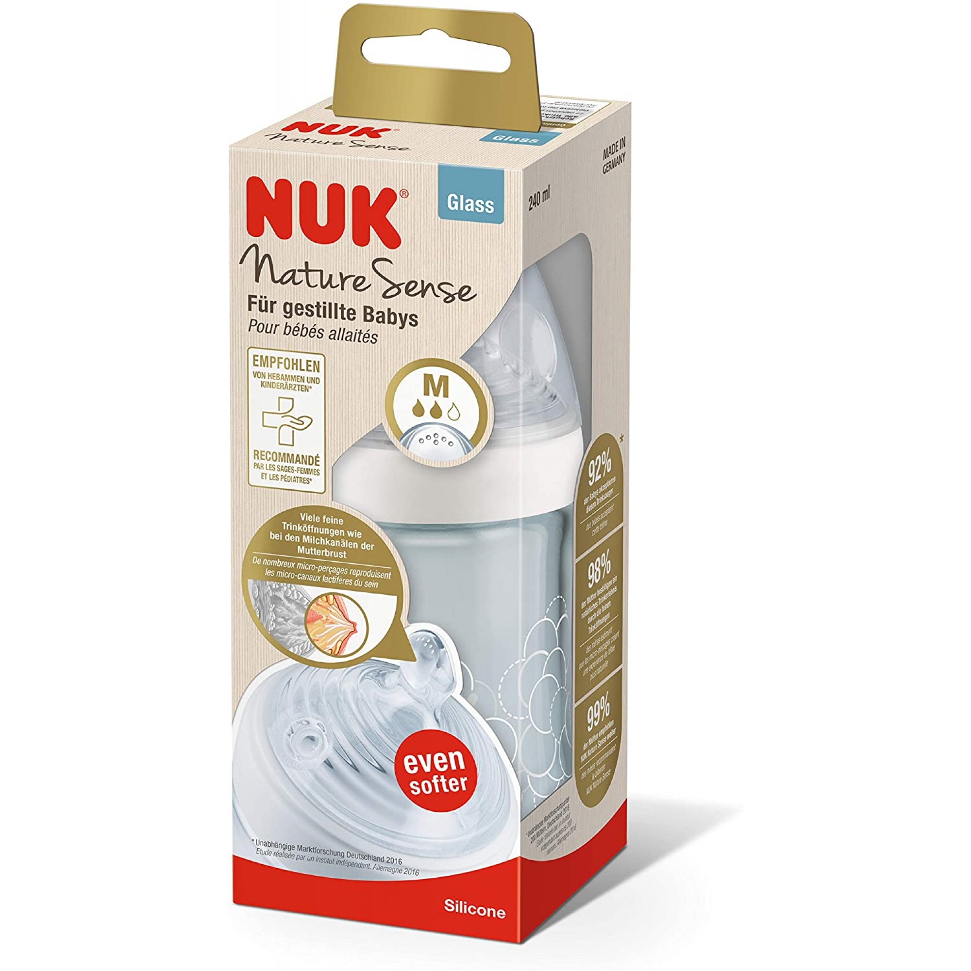 Nuk Biberon verre 240ml Nature Sense 06m Mixte Made In Bébé Nuk Biberon verre 240ml Nature Sense 06m Mixte Made In Bébé