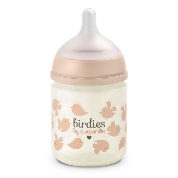 Biberon en verre bébé 120 ml avec tétine SX Pro Birdies Rose