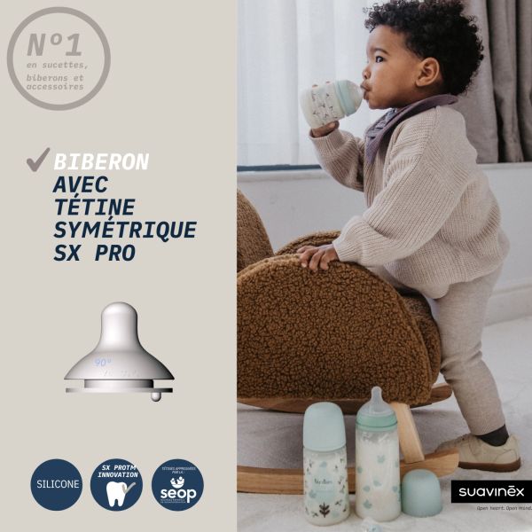Biberon en verre bébé 120 ml avec tétine SX Pro Birdies Rose
