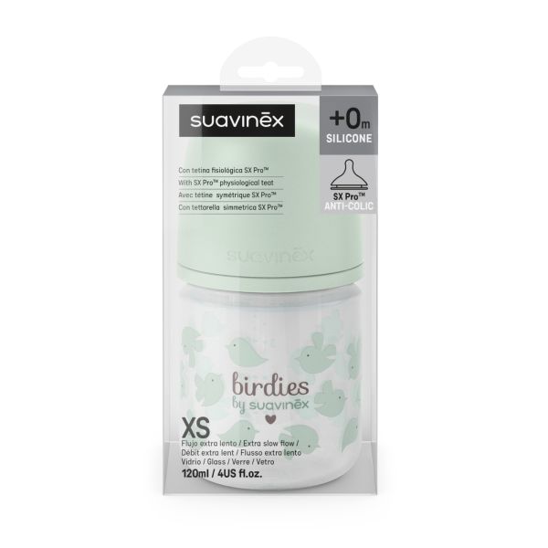 Biberon en verre bébé 120 ml avec tétine SX Pro Birdies Vert