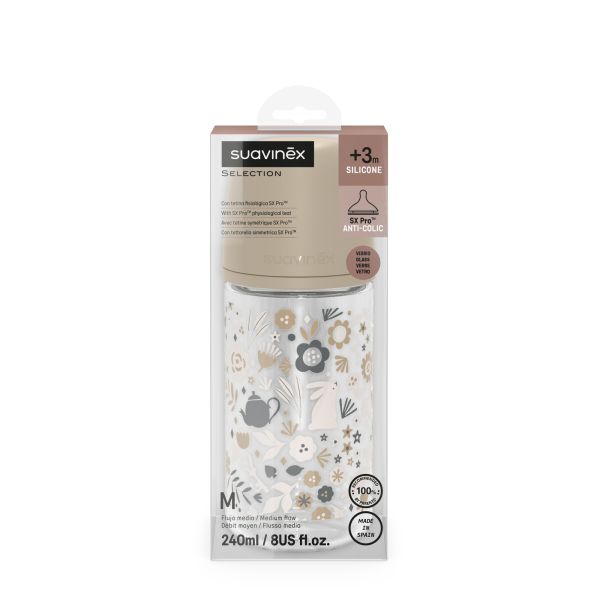Biberon verre 240 ml avec tétine SX Pro M Wonderland Beige