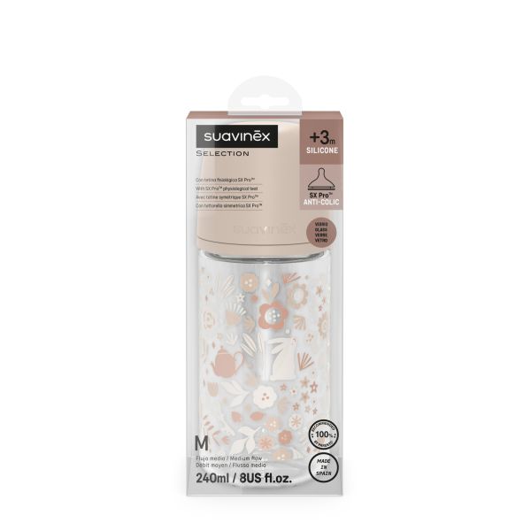 Biberon verre 240 ml avec tétine SX Pro M Wonderland Rose