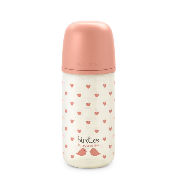 Biberon en verre bébé 240 ml avec tétine SX Pro Birdies Rose