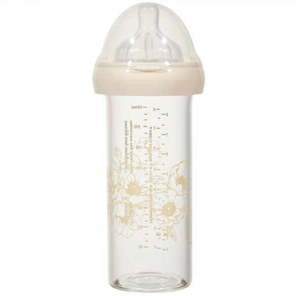 Biberon en verre  240 ml  0-6 mois Fleur blanche