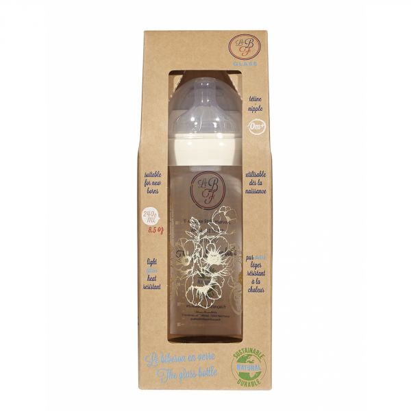 Biberon en verre  240 ml  0-6 mois Fleur blanche