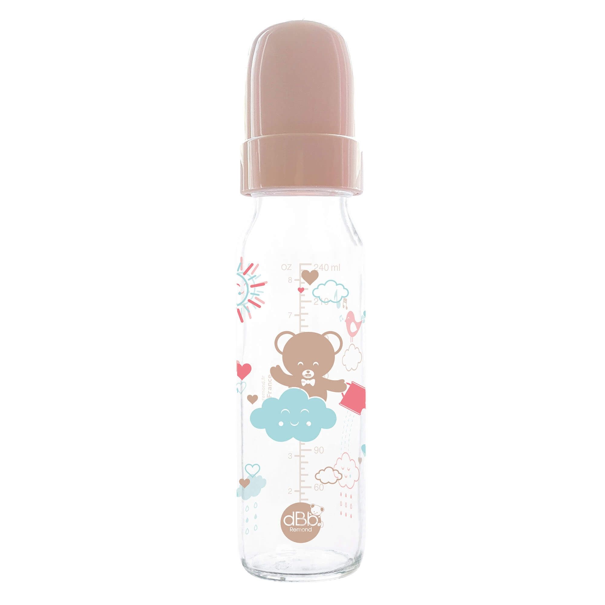 Biberon verre Ourson 240 ml Régul'air tétine nouveau-né silicone taupe -  Made in Bébé