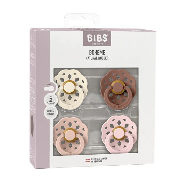 Pack de 4 sucettes physiologiques Latex Bohème Taille 2 - coloris mixé