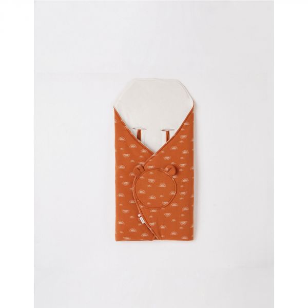 Couverture promenade 120 x 95 cm à imprimé soleil en jersey caramel