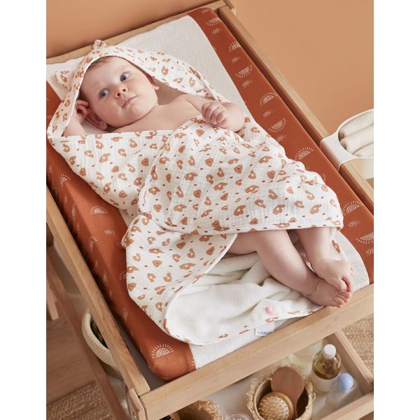 Matelas à langer 45x67 cm avec housse élastique absorbante écru/caramel