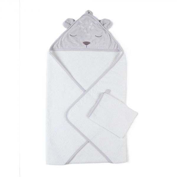 Cape de bain bébé en veloudoux gris/écru